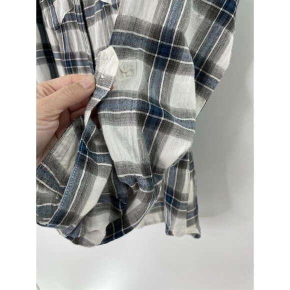 Sandra Ingrish Women’s Plaid Lightweight Collared Button Up Roll Tab Blouse Sz S - Picture 6 of 8